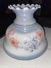 Antique Gone With The Wind Hurricane Oil Lamp Hand Painted Shade Milk Glass Blue