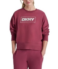  60 DKNY Womens Rhinestone Crewneck Pullover Sweatshirt