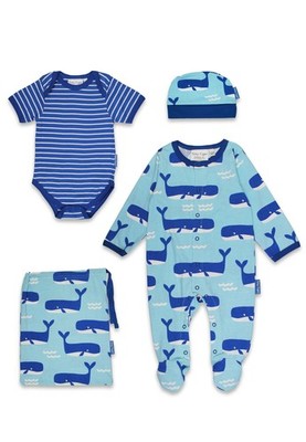 Toby Tiger Bio-Baumwoll Baby Geschenkset Wal und Wellen-Druck