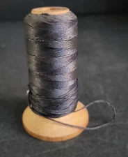 Vintage Wooden Spool Black Cotton Thread On Wooden Spool, Textile Thread Co