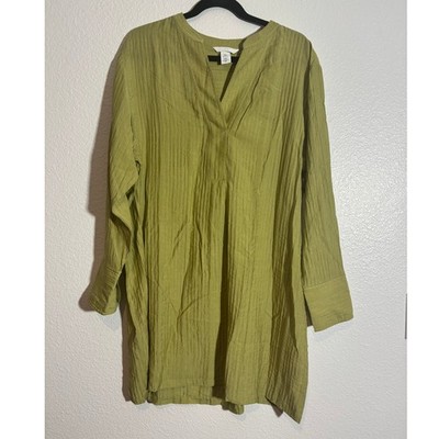 H&M Women's Size M Crepe Oversized V-Neck Long Sleeve Tunic Dress Green