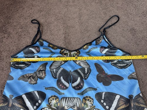 Contrado Max Blue Butterfly Satin Slip Stress Spaghetti Strap PLUS 3X - Picture 4 of 8