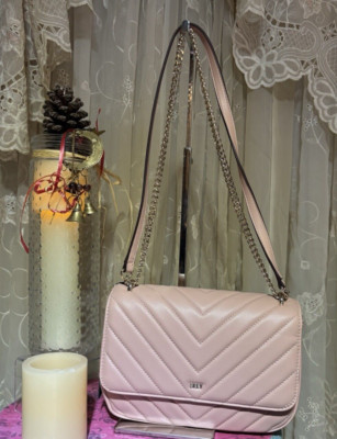 DKNY Veronica Medium Shoulder Bag Blush Pink Flap Chevron Crossbody Purse NWT