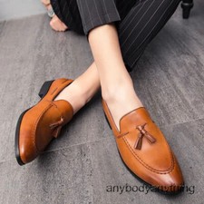 Pointed Toe Casual Slip on Loafers Dress Mens Faux Leather Tassel Party Shoes 44