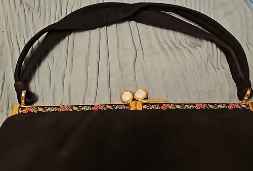 Vintage Black Suede Embroddied Evening Handbag - Parris - Picture 2 of 10
