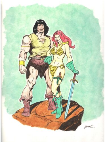 Conan and Red Sonja Ink and Watercolor Artist Jerome Cadd Drawing painting Oil - Picture 4 of 4