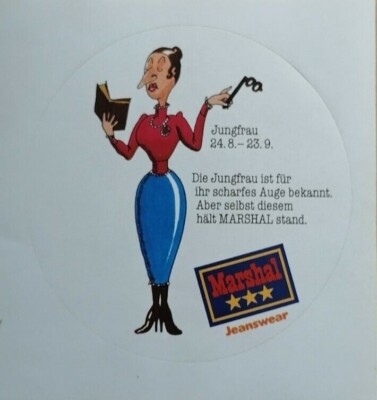 Alter Aufkleber / Sticker von Marshal Jeanswear (3), ca. 10,5 cm Durchmesser