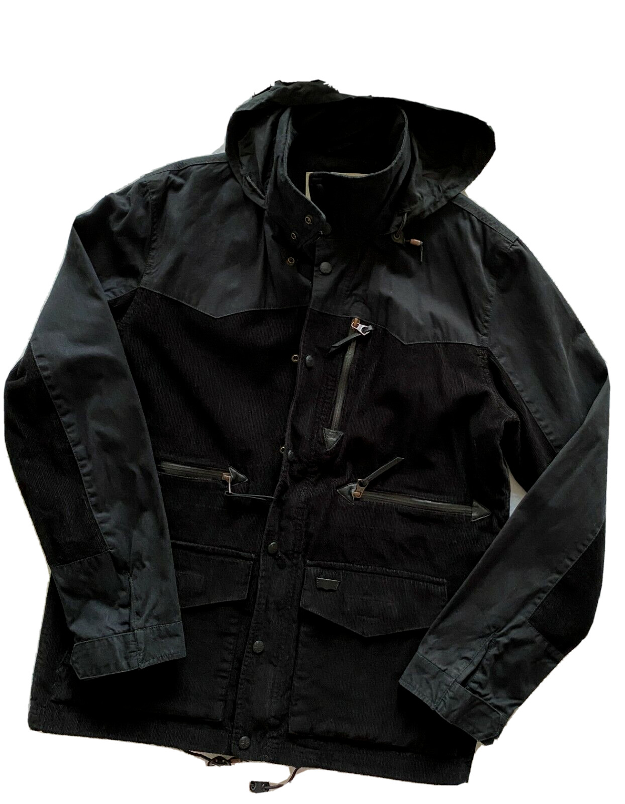 Rare Levis Waxed Cotton/Corduroy 3/4 Length Black Hoo… Gem