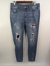 Judy Blue Jeans Womens 13/31 Skinny Buffalo Plaid Patch Distressed Denim JB88316