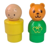 2 1974/84 Fisher Price Jumbo Large 3.5" Little People Figure Bear People vintage