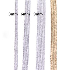5M Glitzer Elastisches Bändchen Flach Stretch Kordband 3mm 6mm 9mm Gold Silber