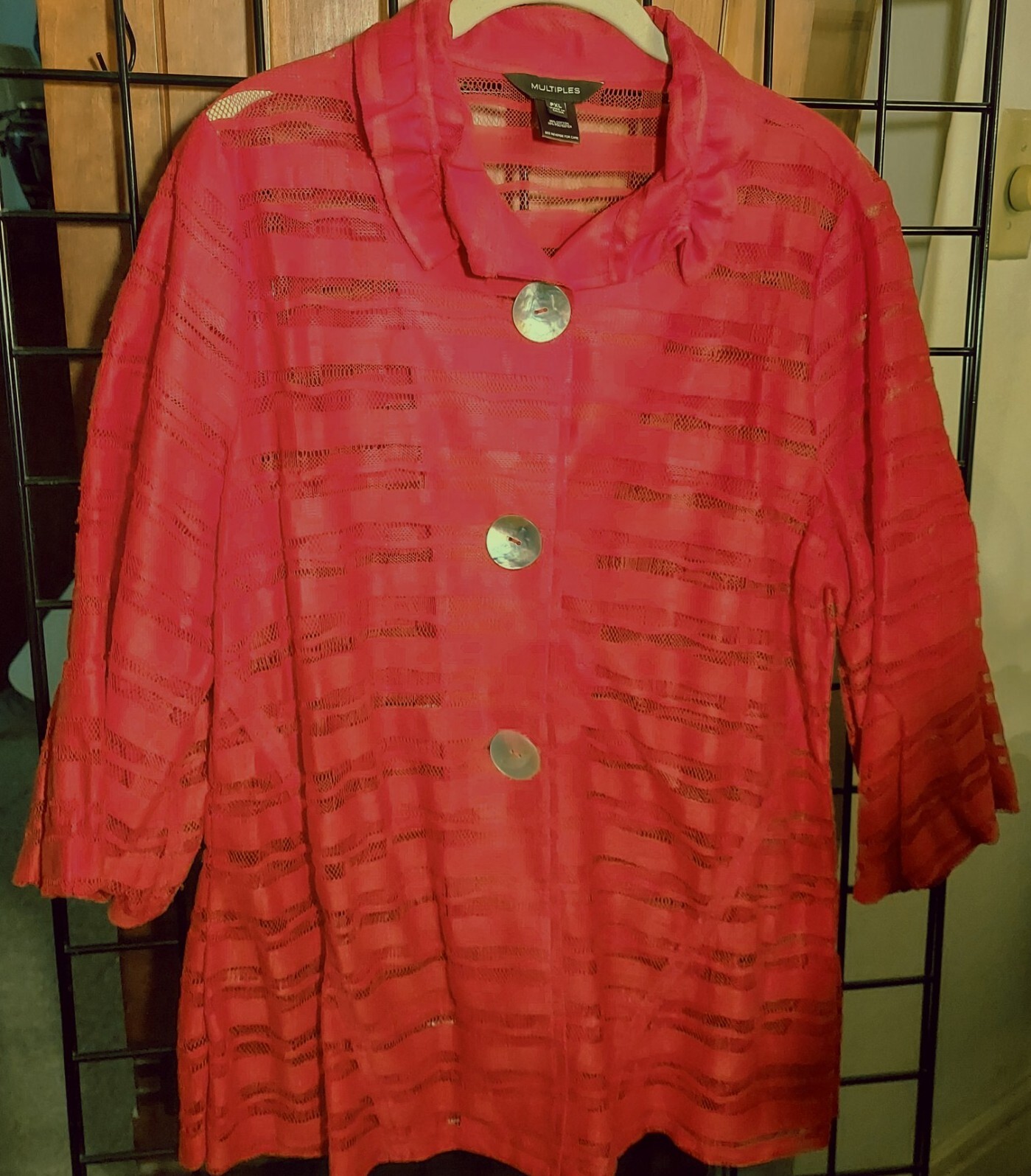 Multiples Size PXL Red Button Front Solid and Mes… - image 1