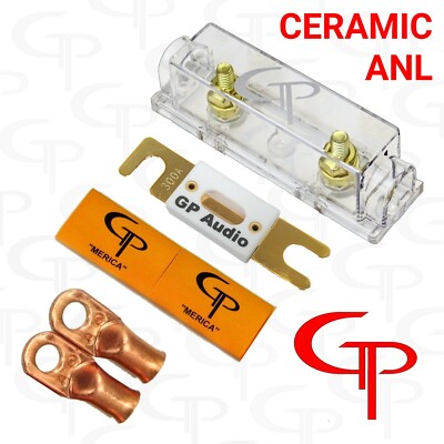 Ceramic 300 amp ANL Fuse, holder (2) 1/0 AWG Lugs and heat shrink GP Car Audio O