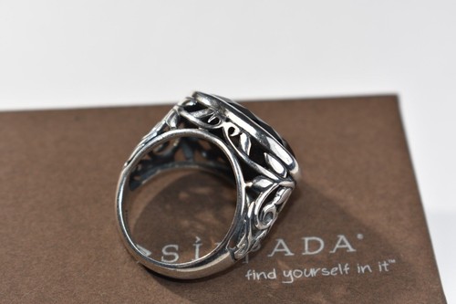 Anello SILPADA R2045 argento sterling calcedonio fumè vortice filigrana taglia 7 onice WOW - Foto 10 di 12