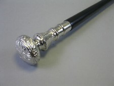 Antique Victorian Silver Brass Vintage Designer Handle Walking Wooden Stick Cane