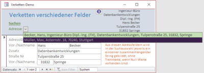 Verketten verschiedener Felder in MS-Access-Datenbanken VBA/Visual Basic