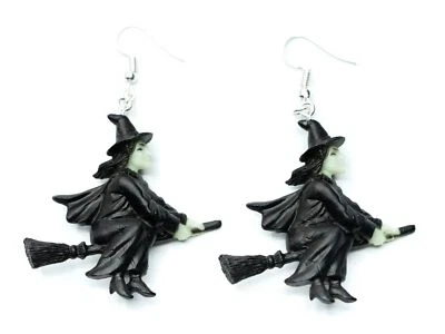 Hexe Ohrringe Miniblings Halloween Hexenbesen Hexer Zauber Besen schwarz Leuchte - Bild 1 von 4
