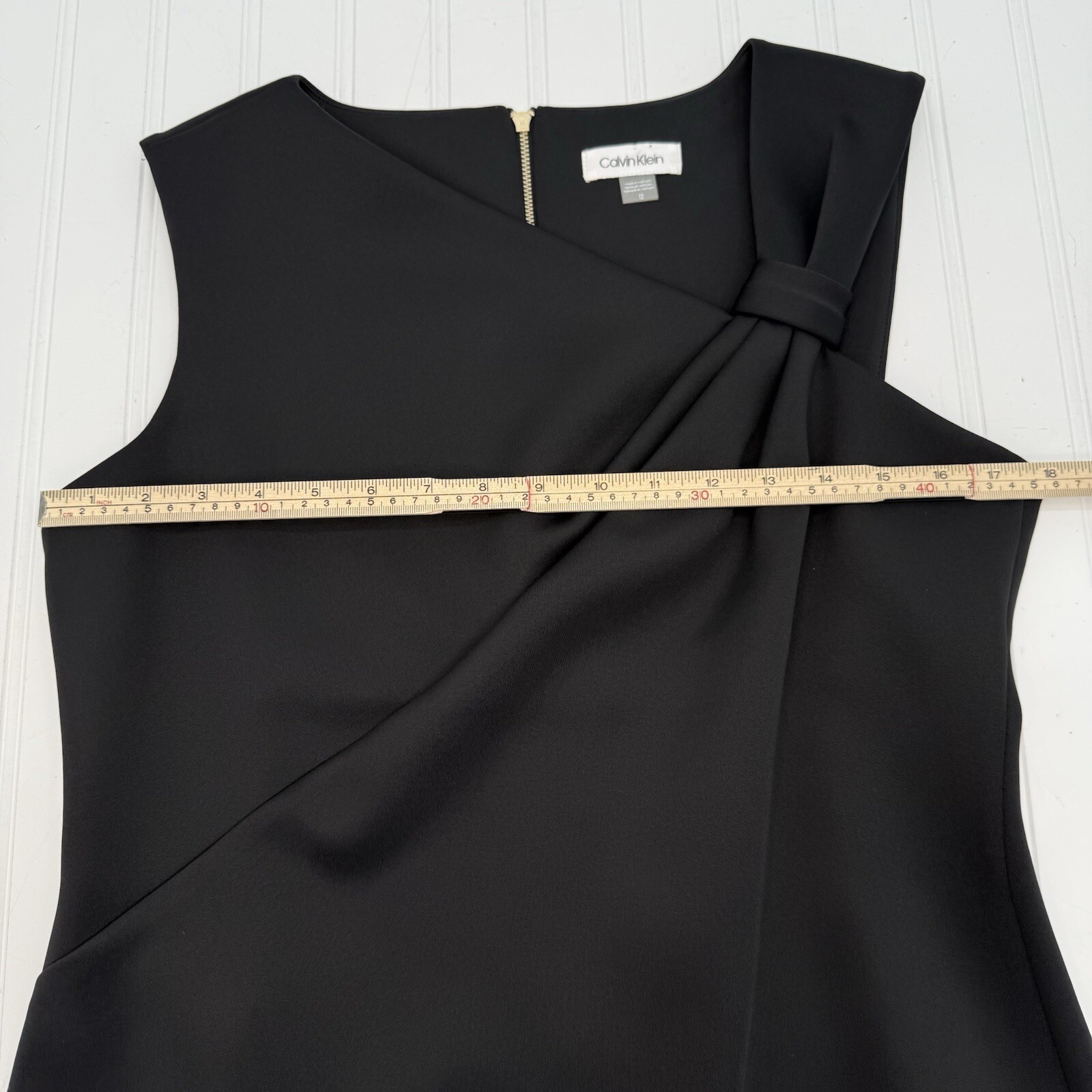 Calvin Klein Black Midi Dress Asymmetric Neck Sheath Career NWT Size 12 thumbnail 3