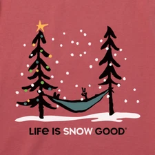 NWT Women's Life is Good Snow Good Hammock Faded Red  LS Crusher Tee