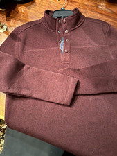 NWT G.H. Bass  CO Men's Mixed Media 1/4 Snap Fleece Top, Burgandy , Size L
