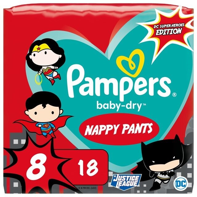 Pampers Baby Dry Nappy Pants Dc Super Heroe Size 8, 18 Nappies, Limited Edition
