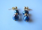 14k Yellow Gold Iridescent Blue Pearl Dangle Drop Earrings 2.21 Grams — photo 3