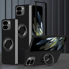 For Google Pixel 9 Pro Fold Carbon Fibre PC Case Mag Safe 360° Ring Stand Cover