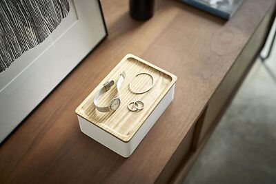 置物 rin YAMAZAKI Home Rin Accessory Box With Wooden Lid For Jewelry