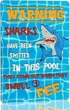Funny Swimming Pool Rules Metal Tin Sign Vintage Warning Sharks Have Been Spotte