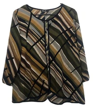 Bali Canadian Brand Multicolored Green, Brown, Gold Geometric Sheer Blouse Large