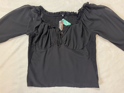 Black Zenobia  Women's  Romantic Puffy Long Sleeves Blouse Plus size 3XL