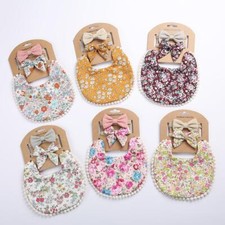 3pcs Baby Headband Tassel Saliva Towel Floral Print Newborn Double Side Bibs Boy