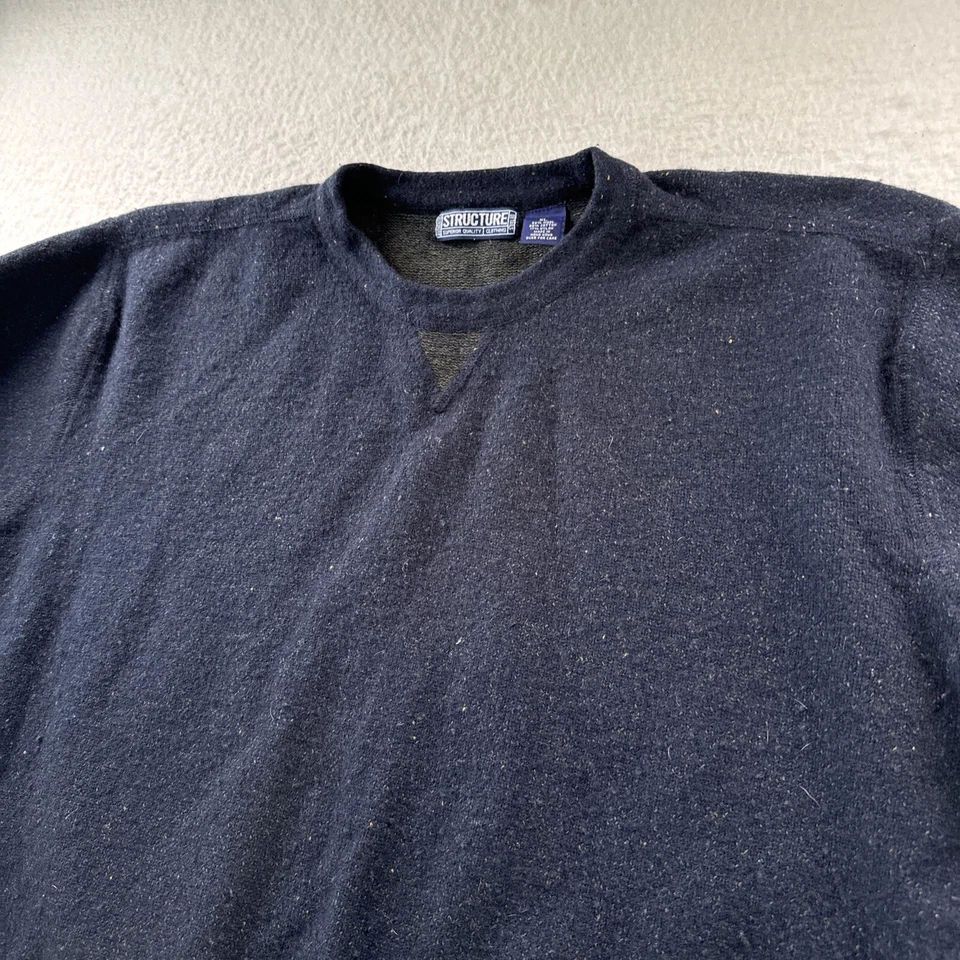 Vtg Structure Aran Wool Nylon Cotton sweater Men Sz XL Navy Y2K Fisherman Rag 25 - Image 4 of 4