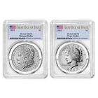2023 $1 Morgan and Peace Silver Dollar 2pc Set PCGS MS70 FDOI Flag Label