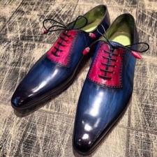 New Custom Made Two Tone Leather Oxford Lace Up Whole cut Men's Handmade Shoes