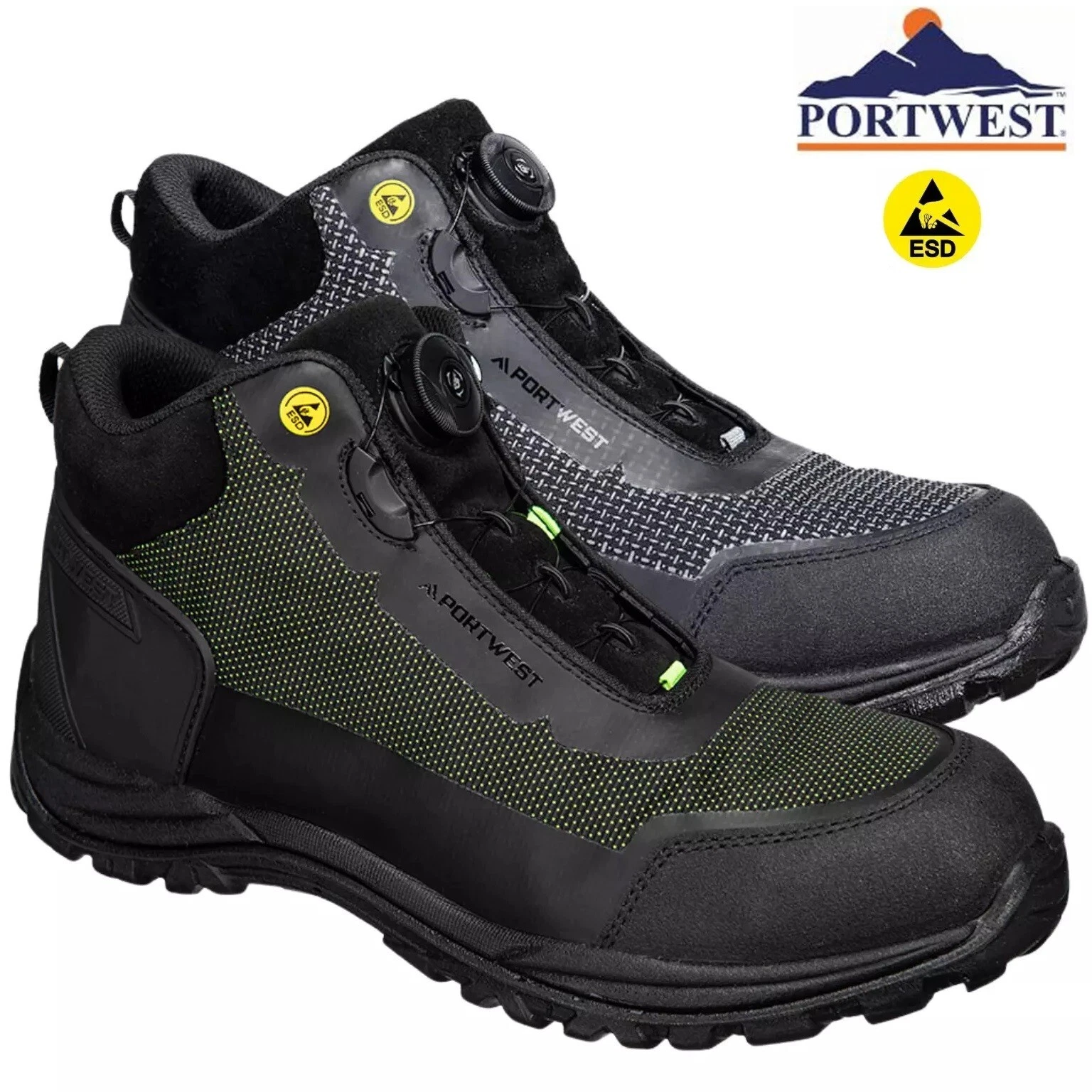 PORTWEST Composite Mid Safety Boot S3S ESD SR Lightweight BOA Type Work Shoe Sz