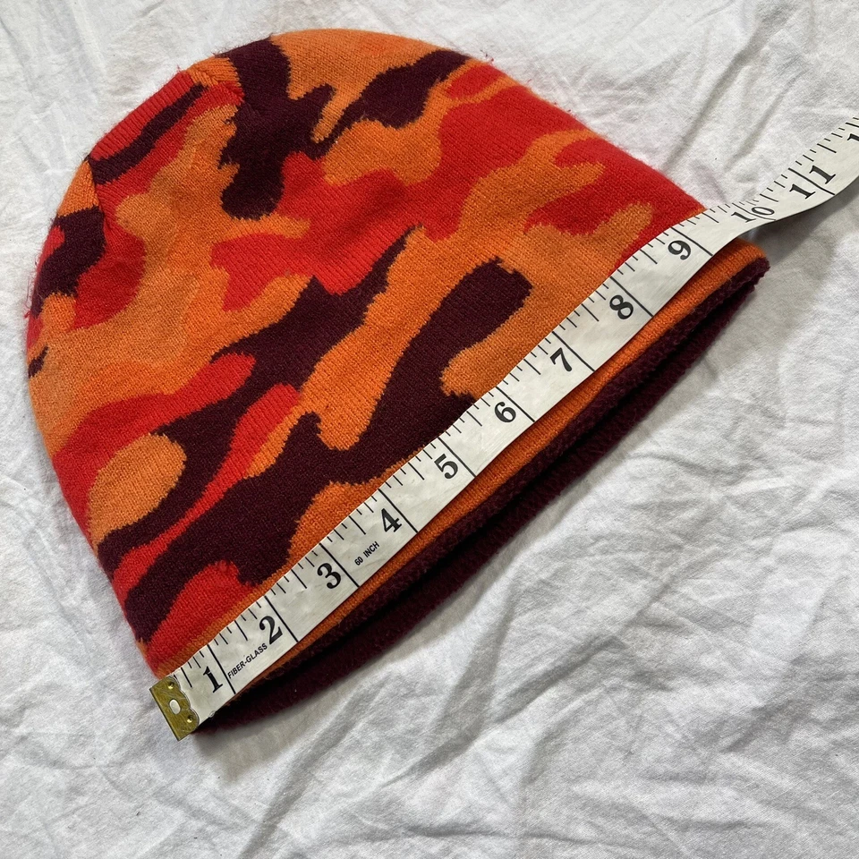 Gorro Lands End Y2K polar sin plegar camuflaje naranja negro rojo Foto 2 de 3
