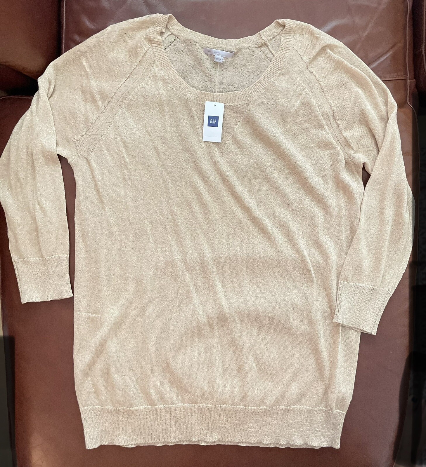 NEW!!! GAP Gold Knit Top Semi-sheer 3/4-Sleeves Stretchy Sparkly Fun MEDIUM NWT