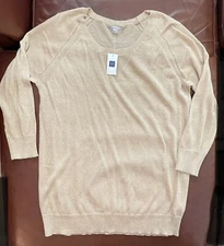NEW!!! GAP Gold Knit Top Semi-sheer 3/4-Sleeves Stretchy Sparkly Fun MEDIUM NWT