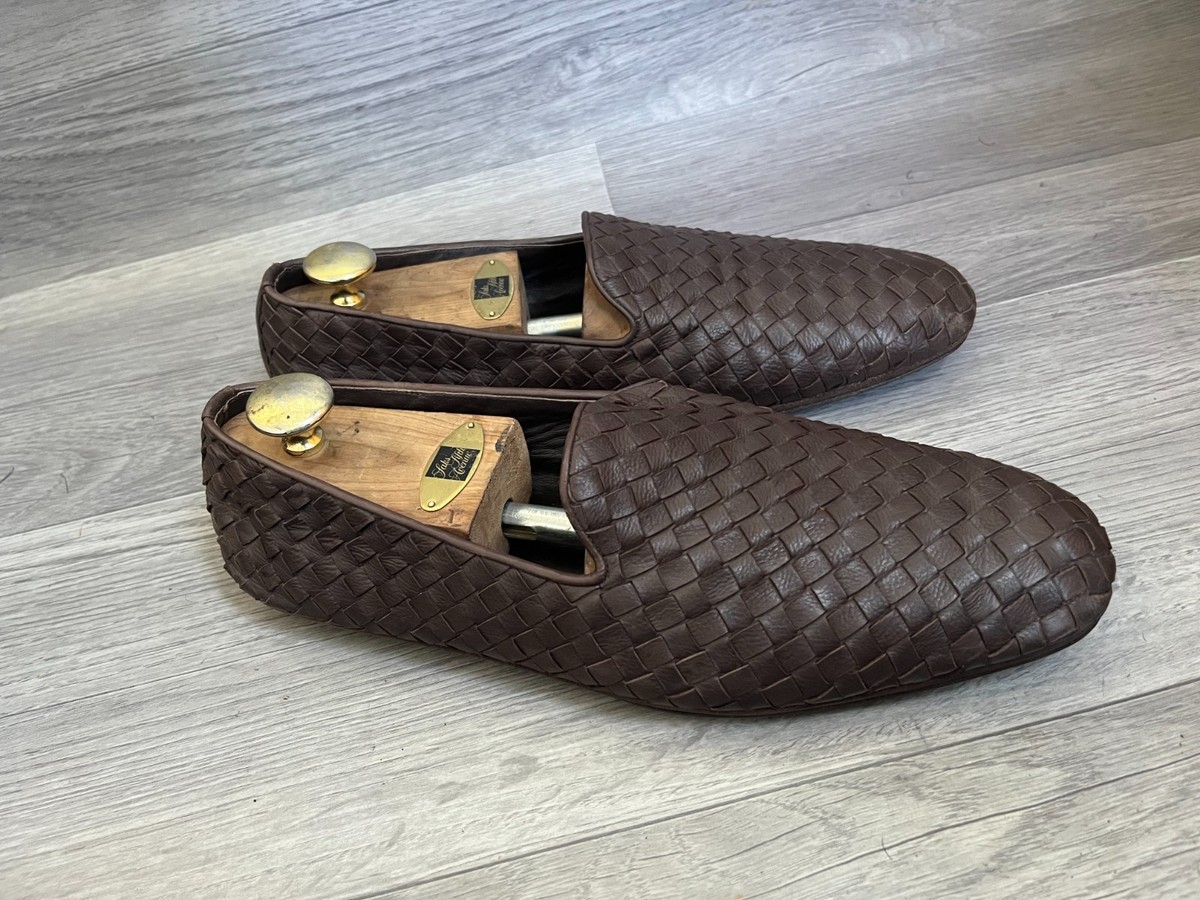 bottega veneta intrecciato men slip on brown leather loafers sz 43