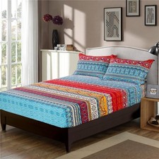 Boho Sheets Set Queen 4 PCS Boho Colorful Tribal Striped Bed Sheets 14" Deep