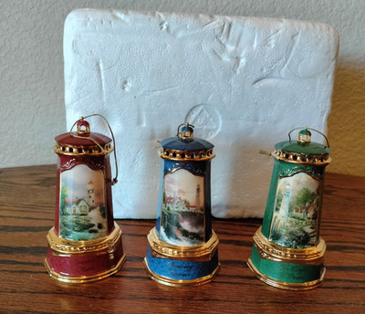 Thomas Kinkade Bradford SEASIDE REFLECTIONS Lighthouse Ornaments 2001 Set Of 3