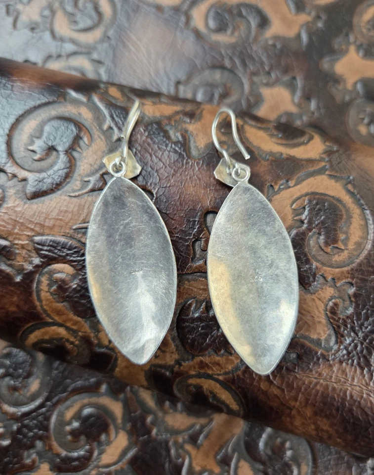 Artisan Handcrafted Hammered Dangle Earrings Long 925 Sterling Silver - Image 4 of 4