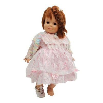 Ideal Toy Corp Doll 1973 Pull String Red Hair 23.5 in Pink Lace Vintage