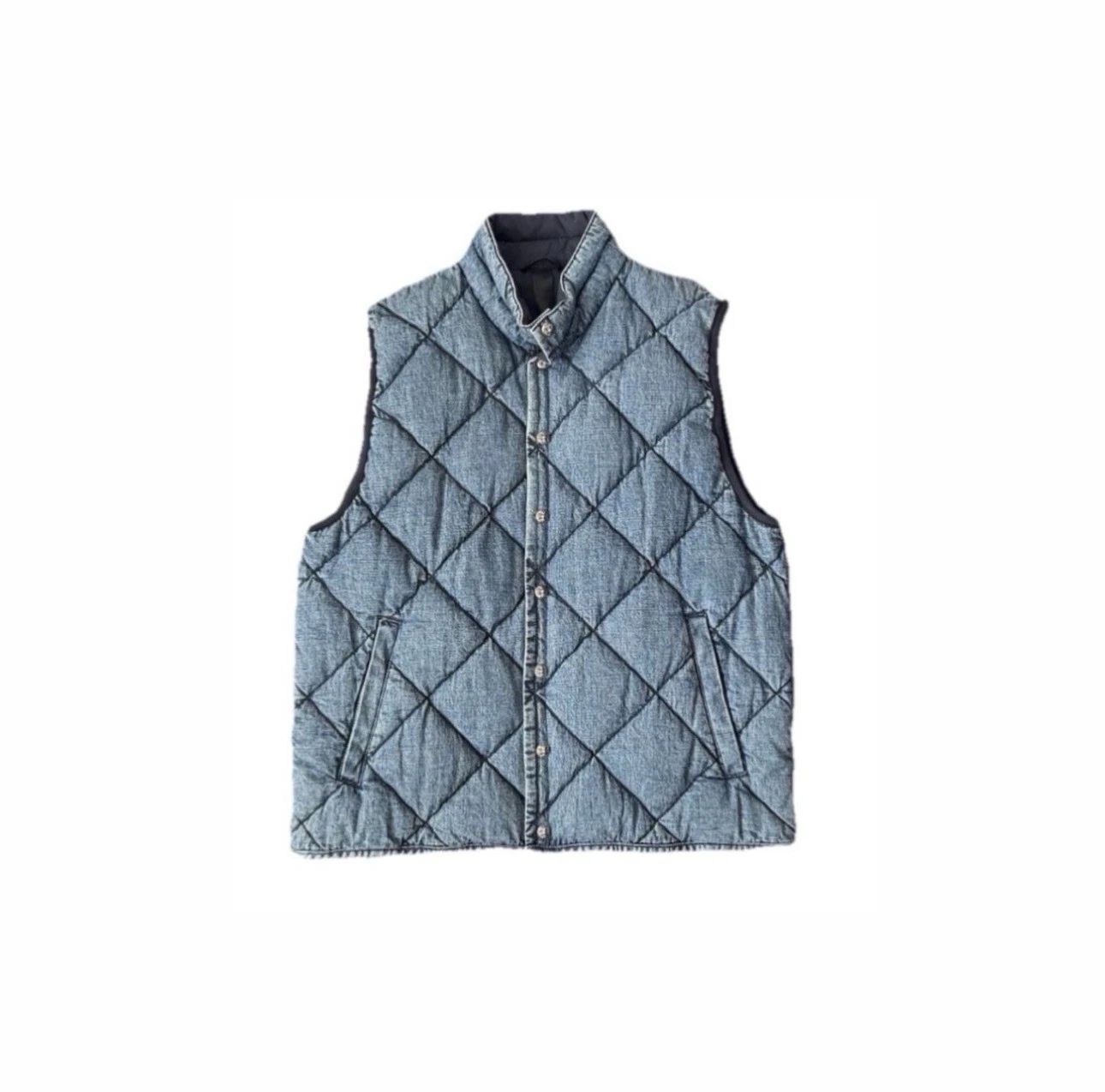 Chrome Hearts - FW22 Silver Buttons Garage Wash Denim Puffer Gilet Size: S