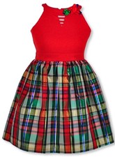 J Bonnie Jean Girl Christmas Holiday Santa Plaid Bow Glitter Sparkle Dress 14