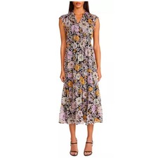 BB Dakota Steve Madden Otange Blossom Floral Midi Dress Black Pink Yellow XL
