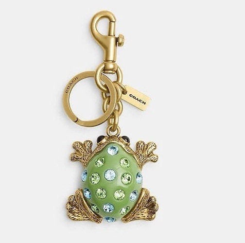 Coach FROG Green Crystals Keychain Bag Purse Key Charm Fob Brass