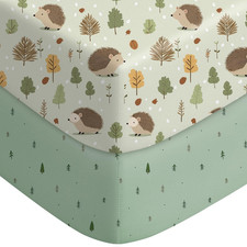 Pack and Play Sheets Fitted, Mini 38x26 Pack N Sheets , Green Hedgehog
