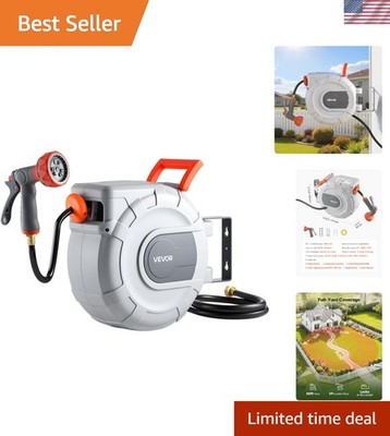Wall-Mounted Retractable Hose Reel 1/2'' x 50ft with Automatic Slow Rewind System